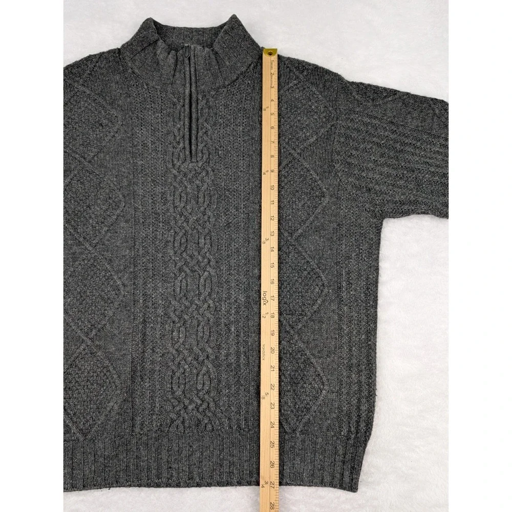 Jos A‎ Bank Sweater Men's M Gray 1/4 Zip Cable Fisherman Knit Lamb's Wool Blend